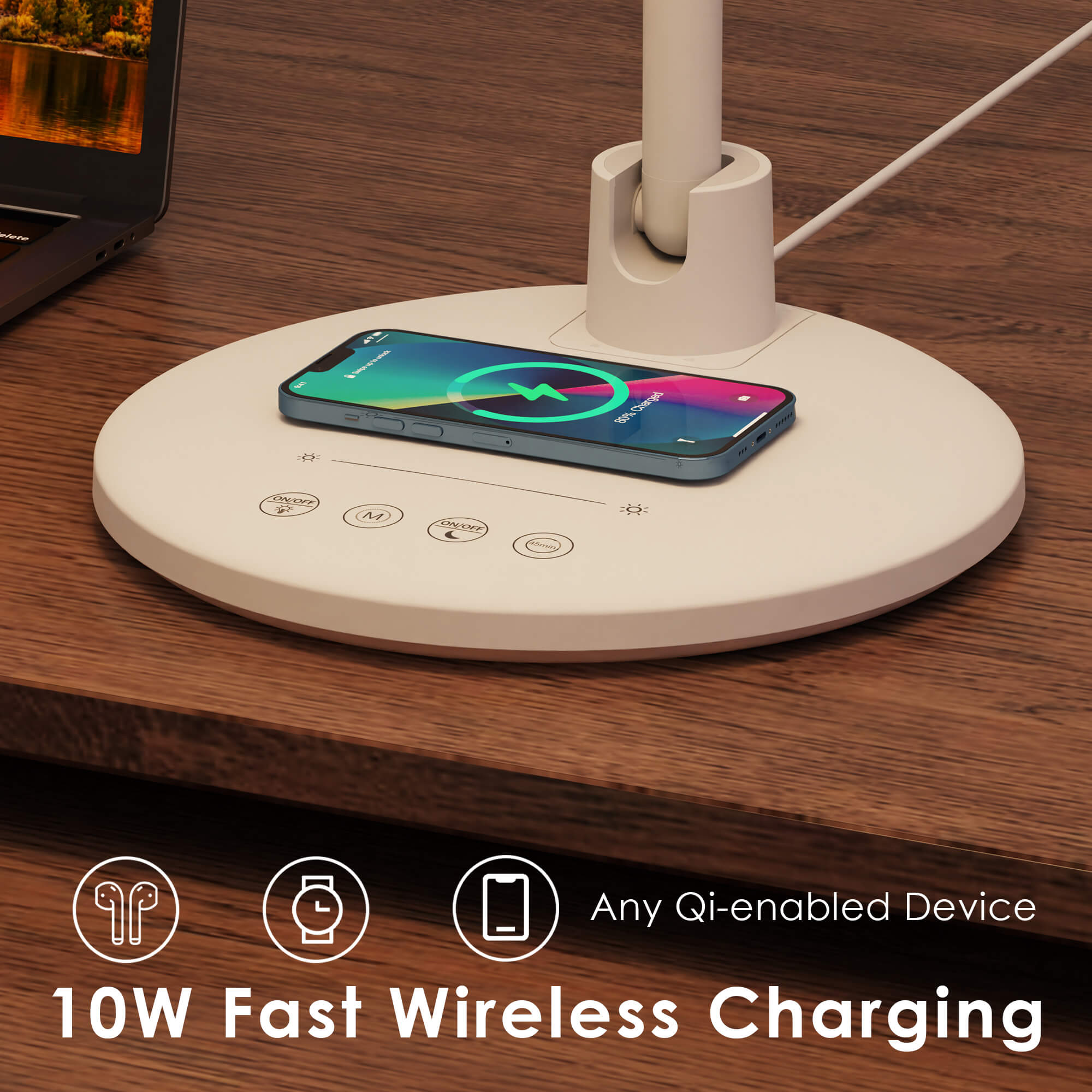 LED Desk Lamp with Wireless Charger, Eye-Caring Table Lamp, Stepless Dimming Modes, 5 Color Modes, Adjustable Swing Arm, Auto-Off Timer, RGB Ambience Night Light, for Home Office & Reading LED Desk Lamp with Wireless Charger, Eye-Caring Table Lamp, Stepless Dimming Modes, 5 Color Modes, Adjustable Swing Arm, Auto-Off Timer, RGB Ambience Night Light, for Home Office & Reading